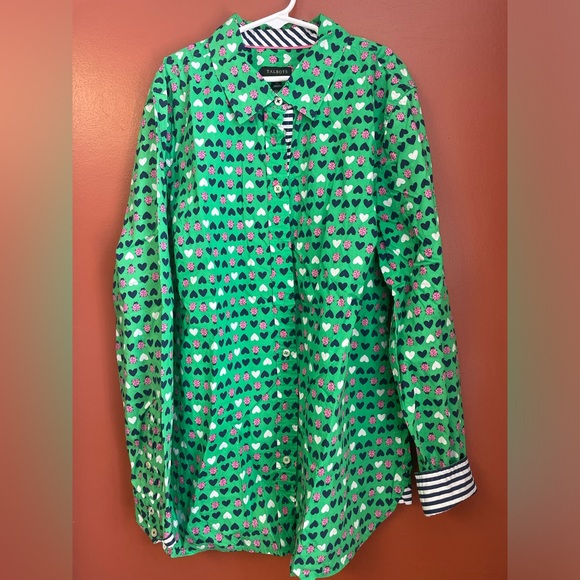 Talbots Women’s Botton Down Green Top with Hearts & Ladybugs size M - Picture 2 of 6